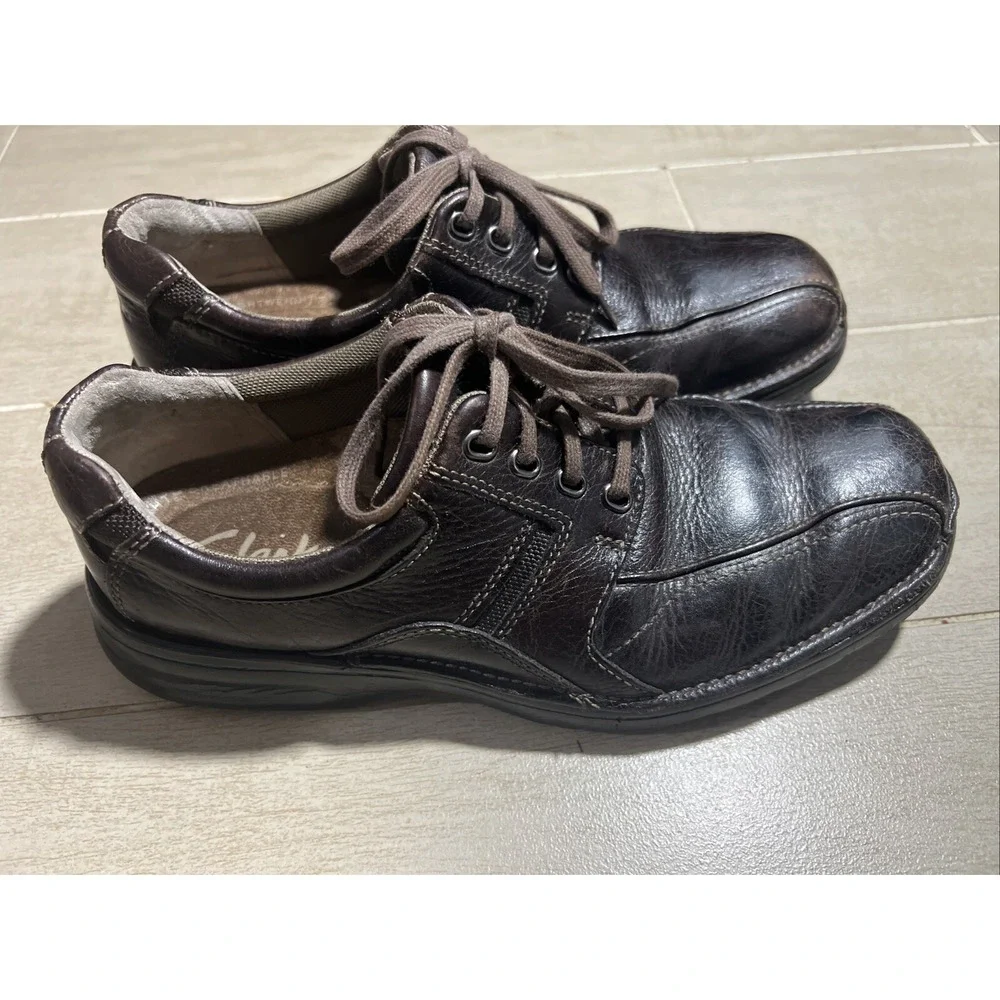 Clarks Mens‎ Brown Leather Lace Up Oxford Shoes Comfort Casual Dress Shoes